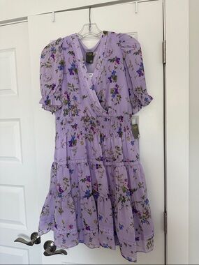 NWT Taylor Lilac Floral Smocked Midi Dress
